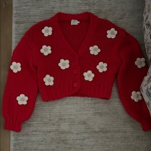 NWOT Luna Ivy Red Floral Cardigan Sweater